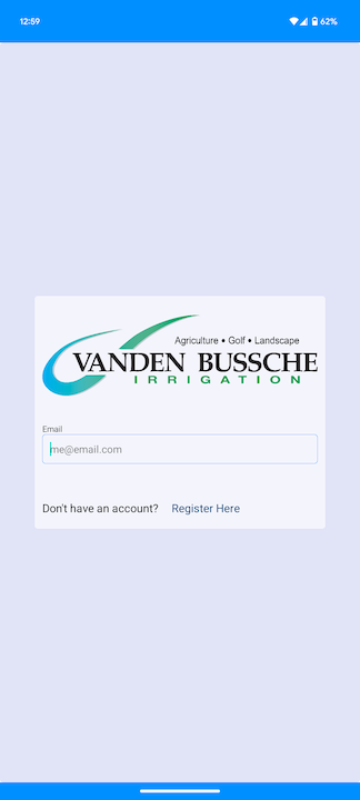 Vanden Bussche app login screen