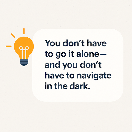 Image illustrating a light bulb coming on with the help of a experienced software engineering team with a quote that reads 'You don't have to go it alone- and you don't have to navigate in the dark.'