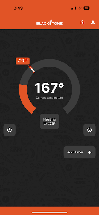 Blackstone Connect app used to control the pellet grill